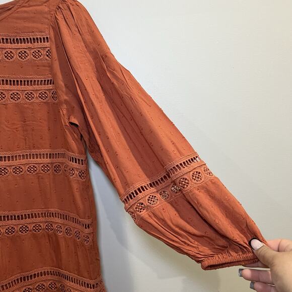 Anthropologie Eyelet Mini Dress Size Small Puff Sleeve Boho‎ - Picture 4 of 11